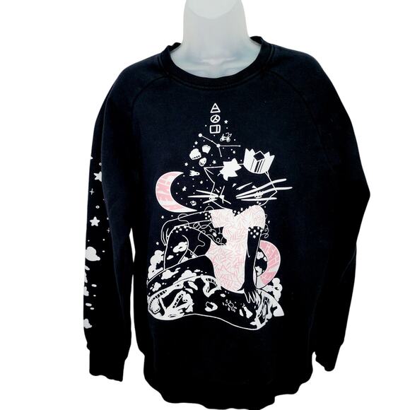 Aesumi Women's Black Long Sleeve Pull Over Style Princess Cat Graphic Sweatshirt - Picture 1 of 11